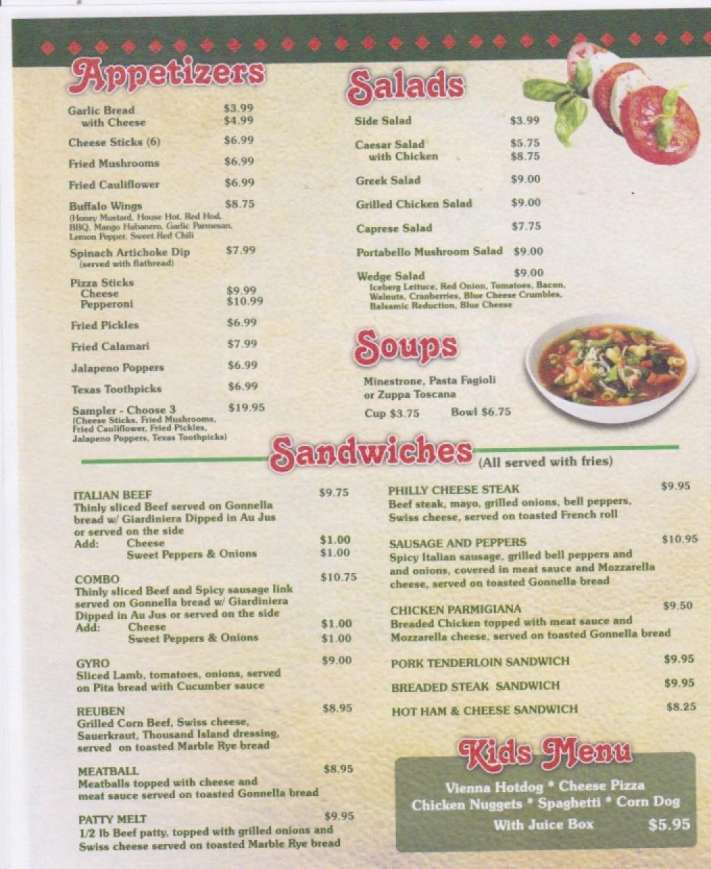 Menu at Scalisi's Chicago Pizza & More pizzeria, McAllen