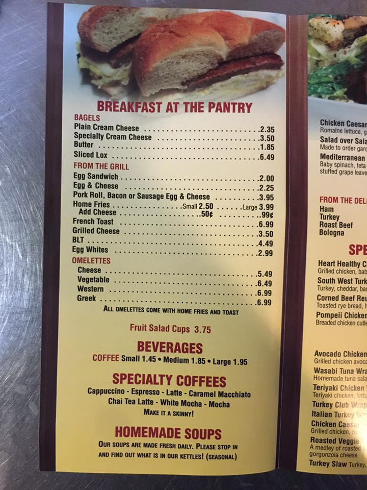 Menu at Bagel Pantry cafe, Metuchen