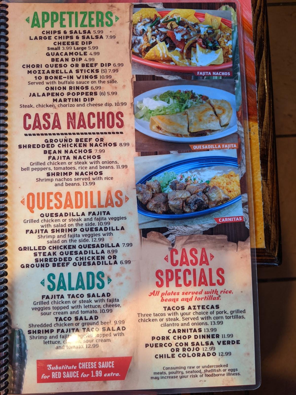 Menu at Casa Martini restaurant, Dry Ridge