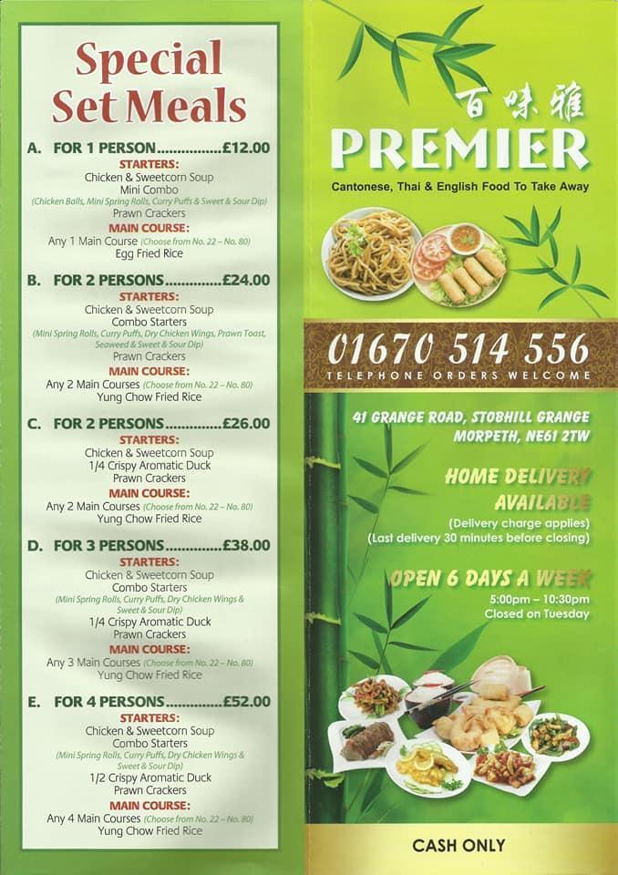 Menu at Premier Takeaway fast food, Morpeth