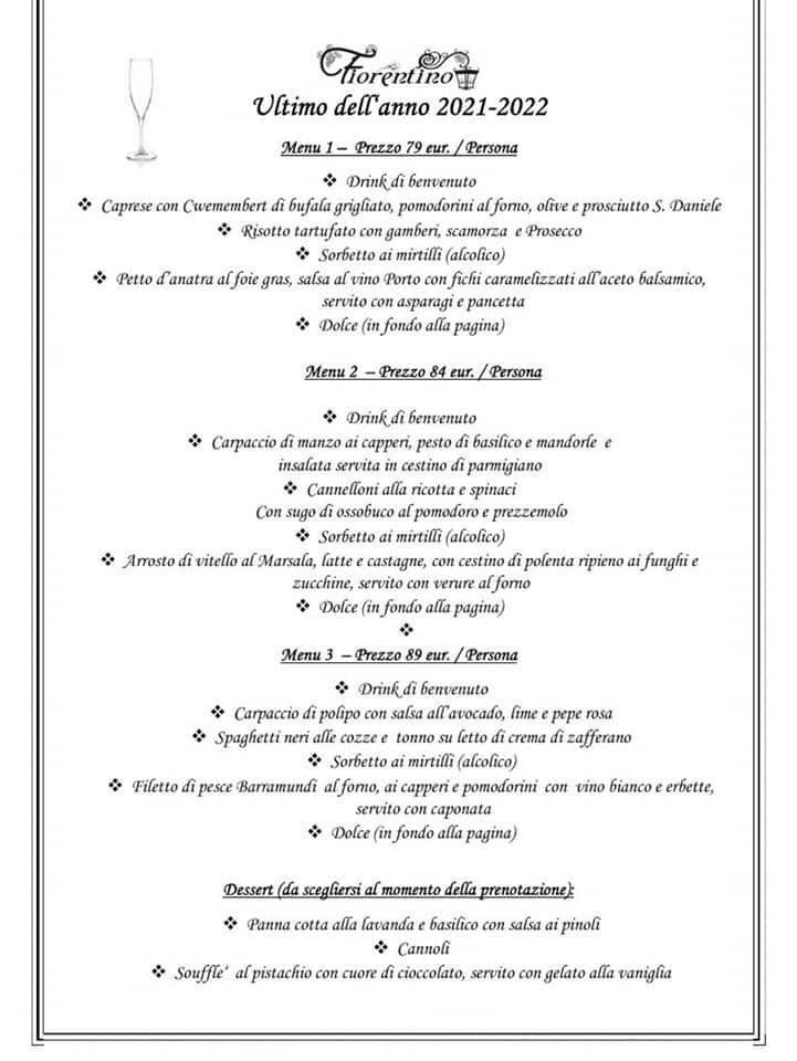 Menu at Fiorentino restaurant, Vilnius