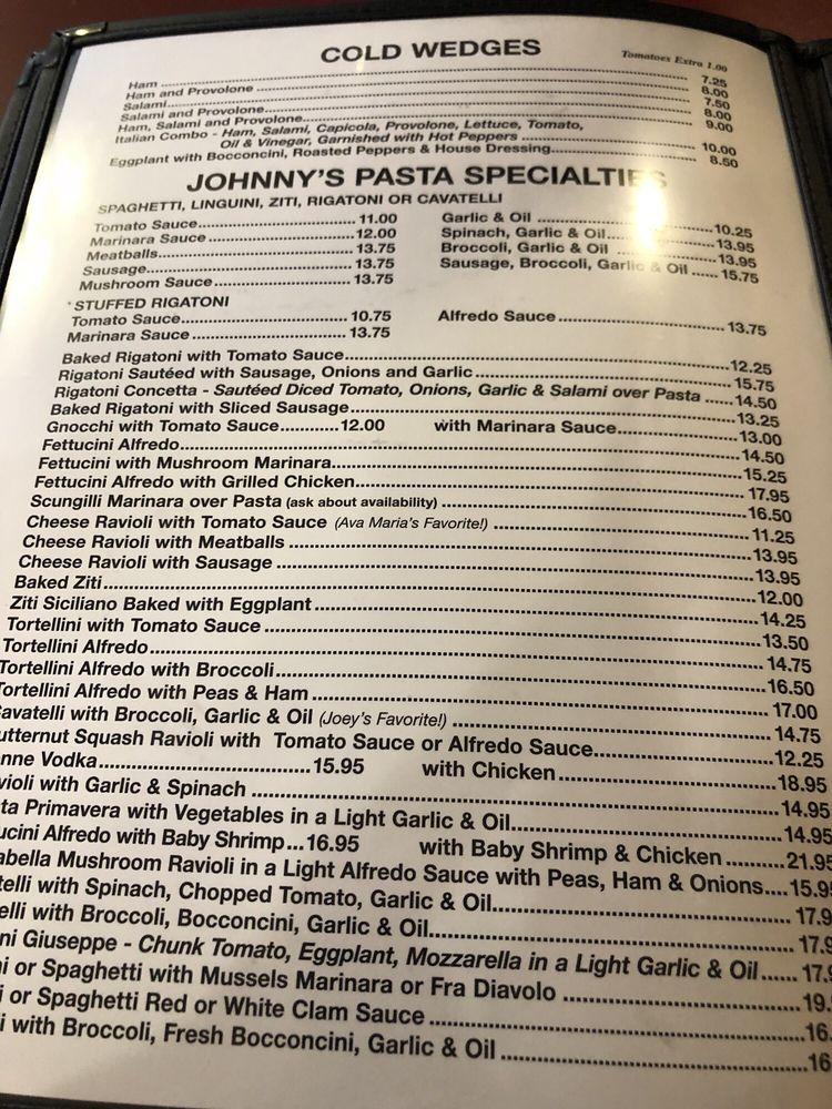 Menu at Johnny's Pizzeria, Mount Vernon