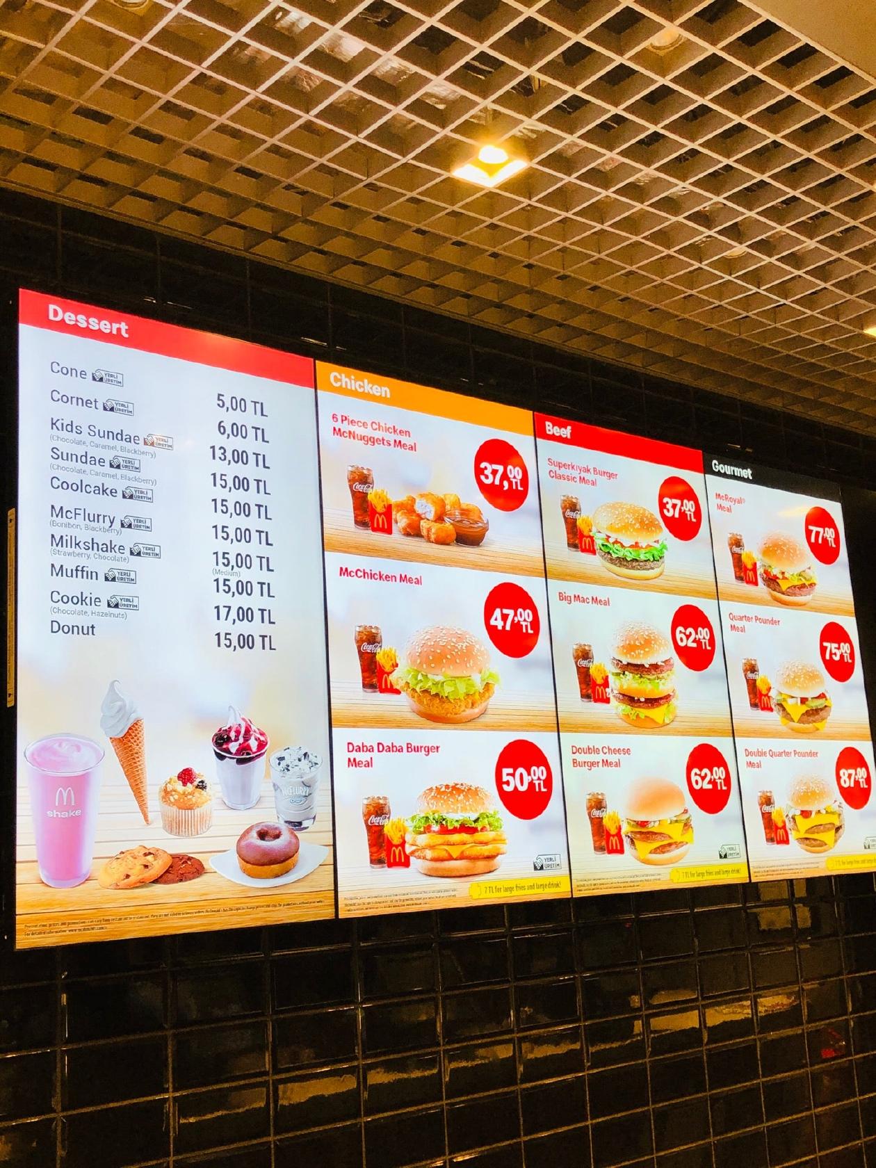 Menu at McDonald's Dalaman Havalimanı, Dalaman