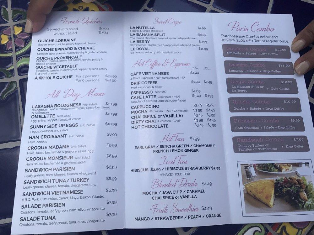 Menu at Paris Pastries Bakery Cafe, Rancho Cucamonga