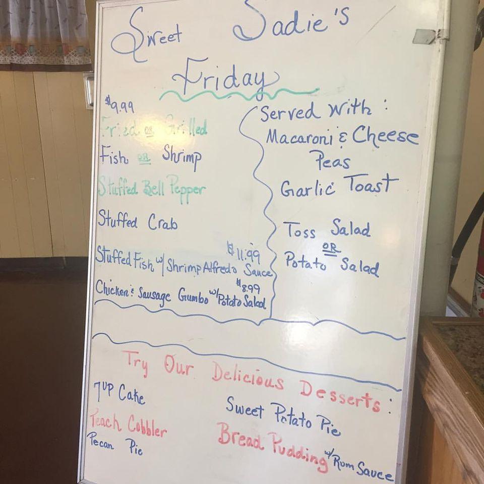 Menu at Sweet Sadie's Restaurant, Harvey