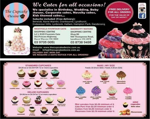 Menu at The Cupcake Desire desserts, Narre Warren, Westfield Fountain ...