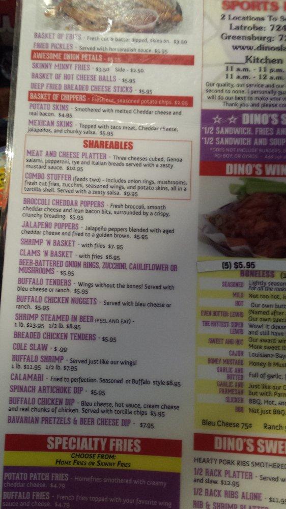 Menu at Dino's Sports Lounge pub & bar, Greensburg, Towne Square Dr