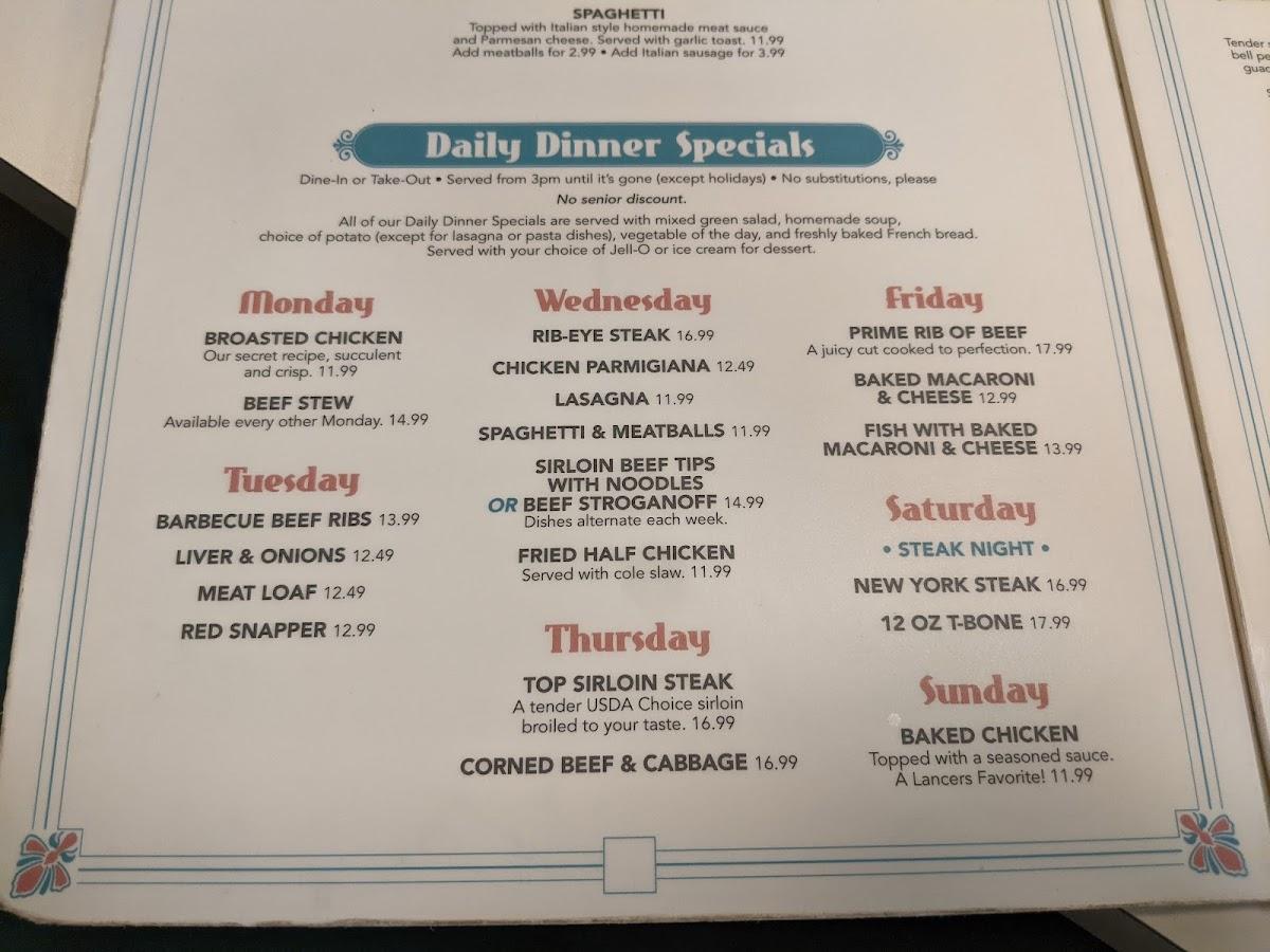 Menu at Lancers Family Restaurant, Burbank