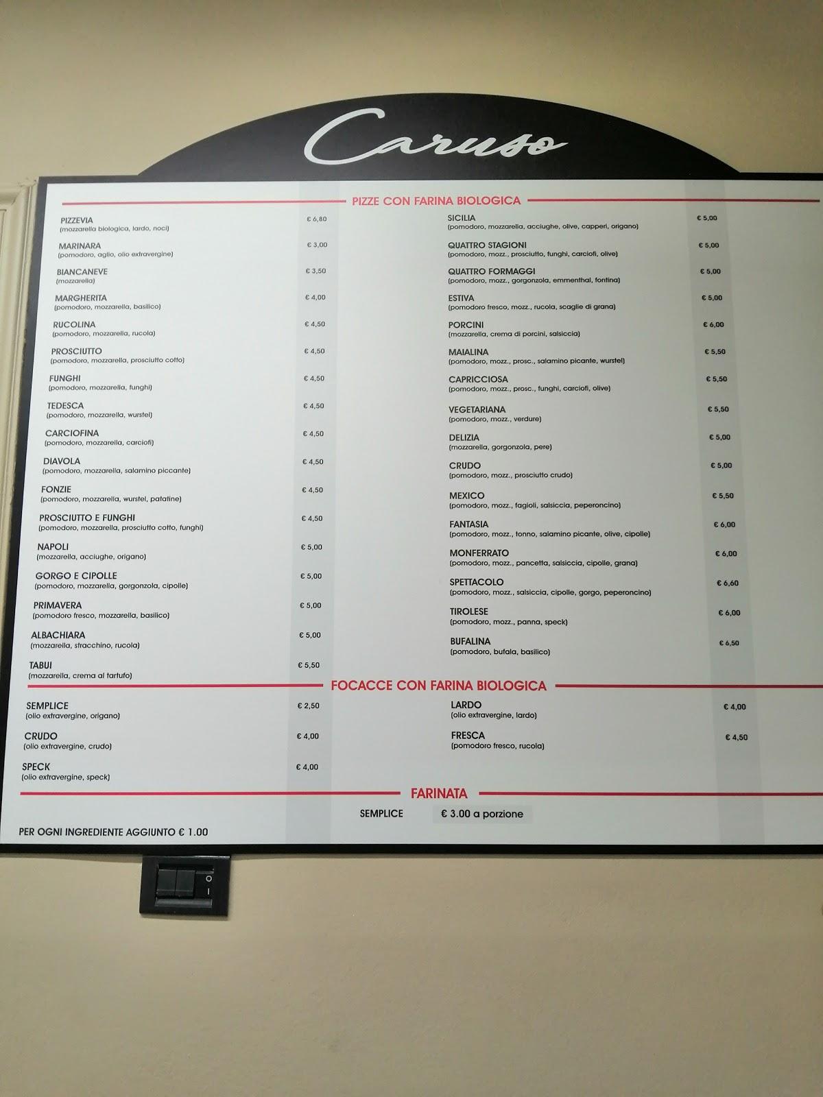 Menu da Pizzeria Caruso Castello di Annone