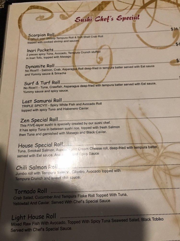 Menu at Thai Basil & Sushi Zen restaurant, Acworth, Cobb Pkwy NW 316