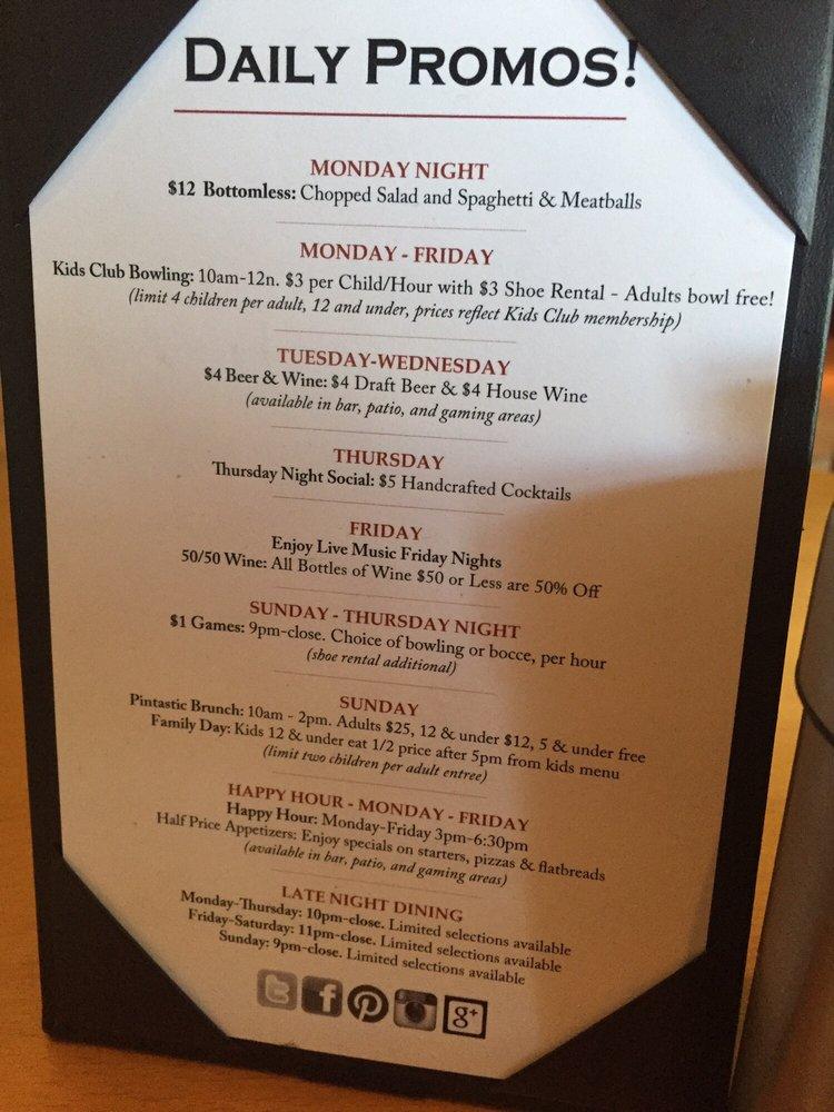 Menu at Pinstripes restaurant, Oak Brook, 7 Oakbrook Center
