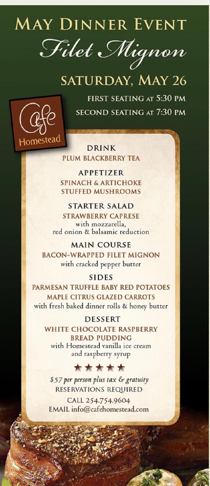 Menu at Cafe Homestead, Waco, 608 Dry Creek Rd