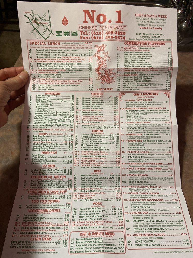 Menu at Number 1 Chinese Restaurant, Royersford, 33 W Ridge Pike