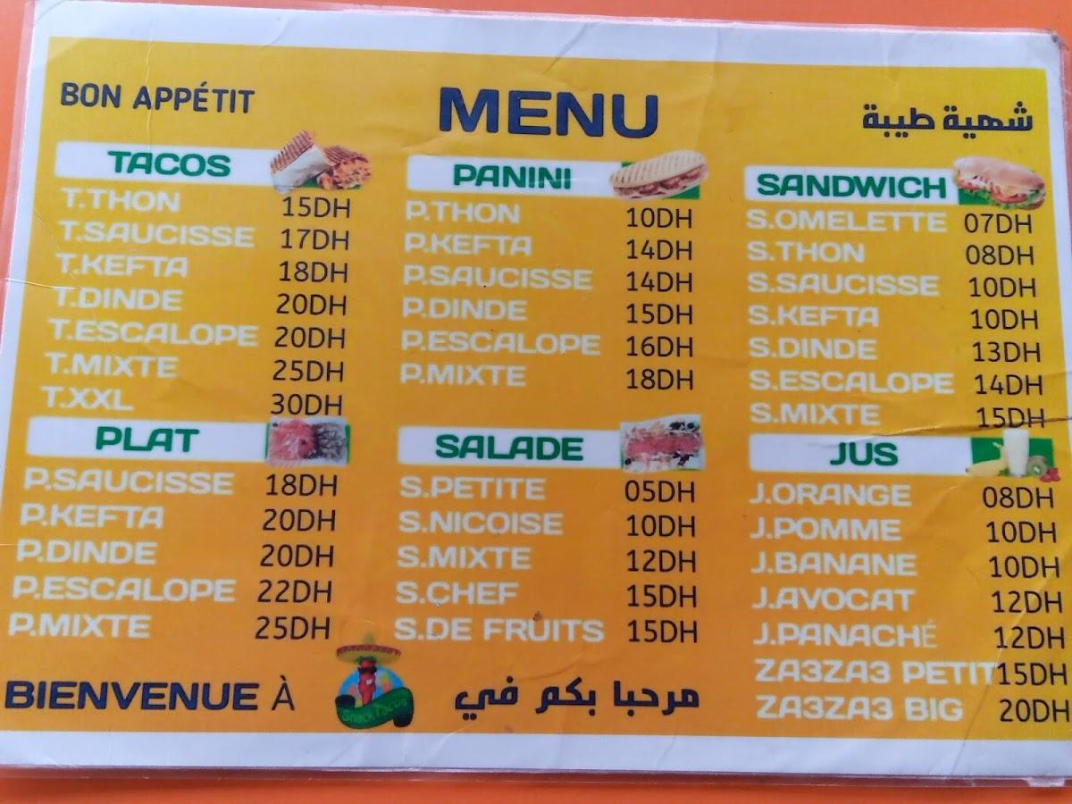 Menu At Snack Tacos Restaurant Ait Melloul