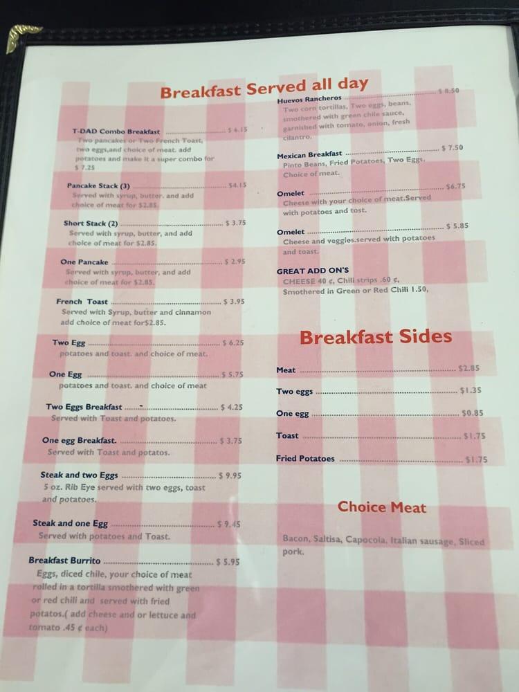 Menu at Tony's Diner cafe, Trinidad
