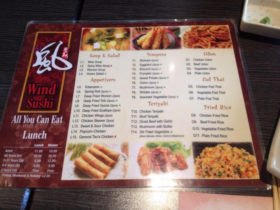 Menu at Wind Sushi restaurant,