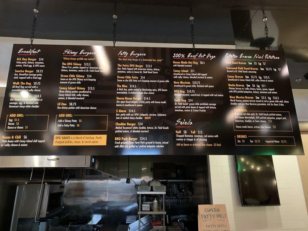 Menu at DR. FIELD GOODS pizzeria, Albuquerque