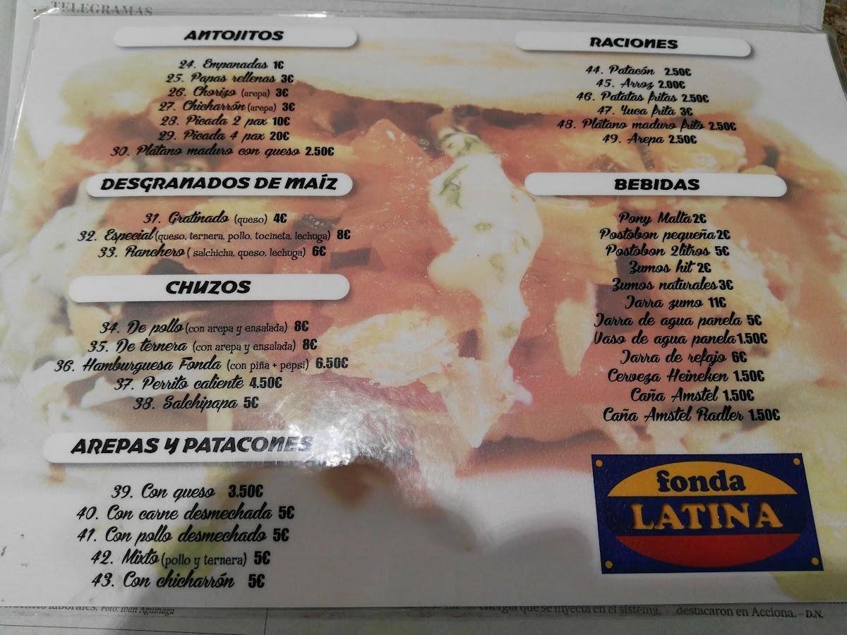 Carta del restaurante Fonda Latina, Pamplona
