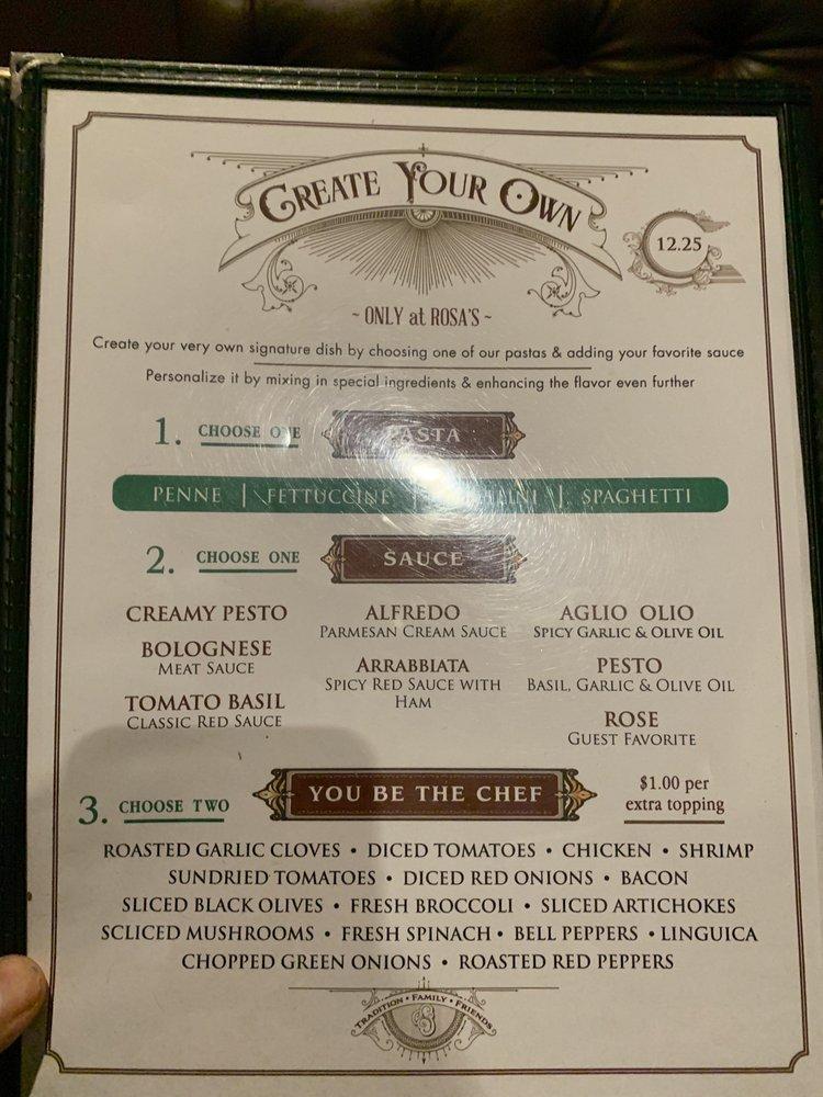 Menu at Rosa's Italian Restaurant, Visalia