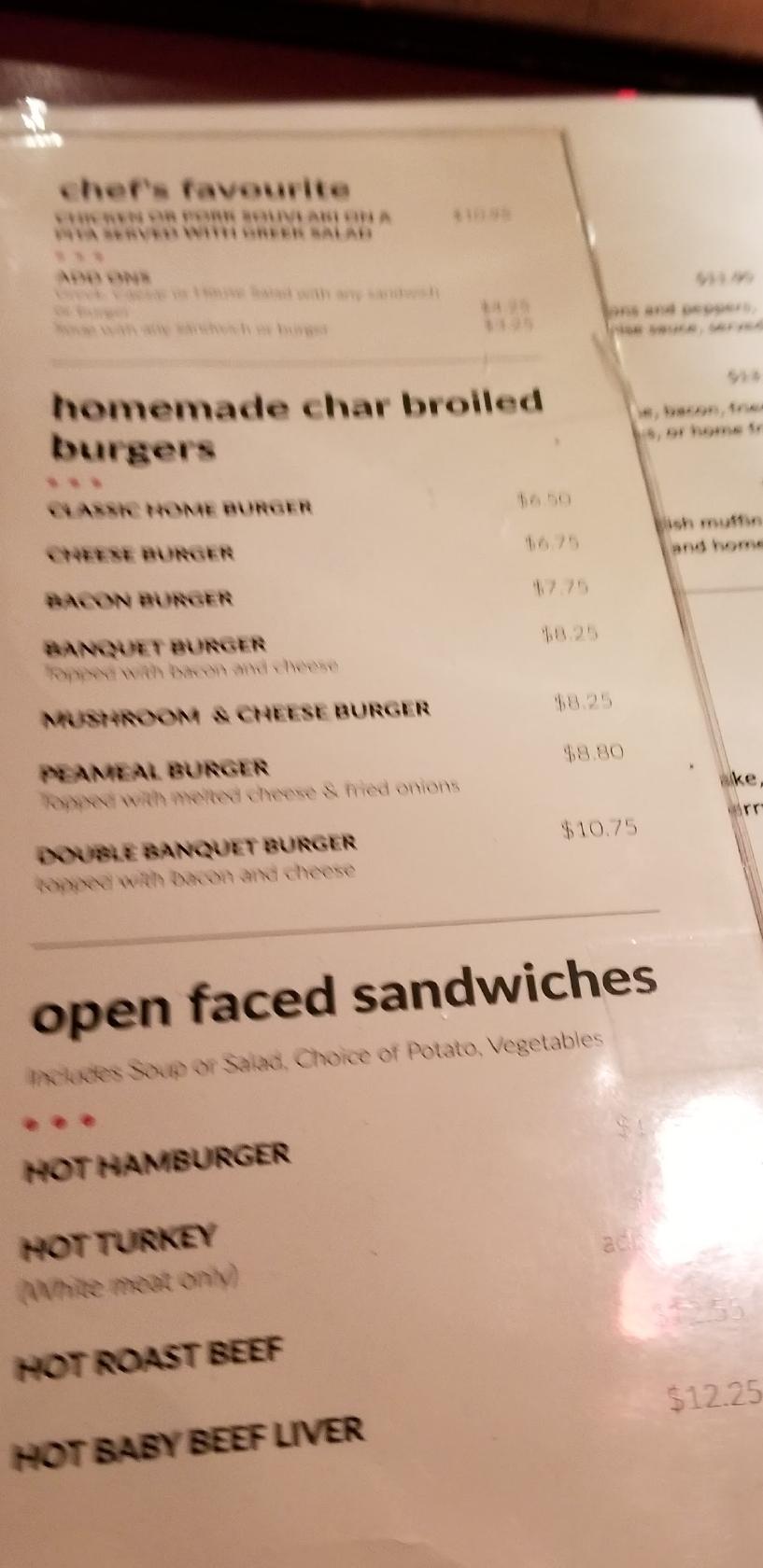 Menu at Rosemary & Thyme restaurant, Toronto