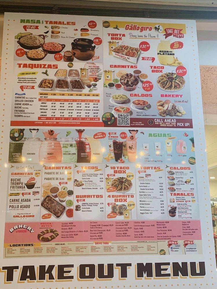 Carta del restaurante El Gallo Giro, Anaheim