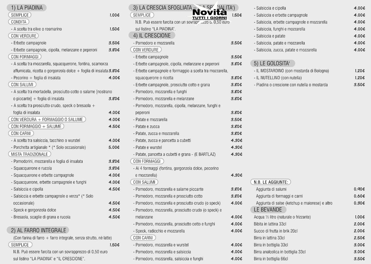 Menu da La Mi Piada ristorante, Ravenna