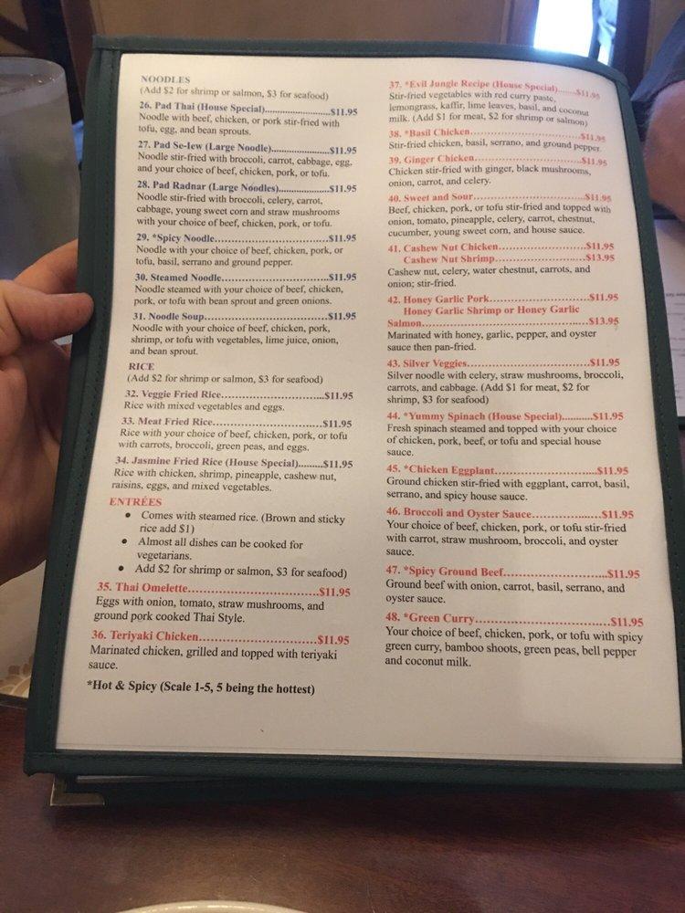 Menu at Thai Jasmine restaurant, Gardnerville