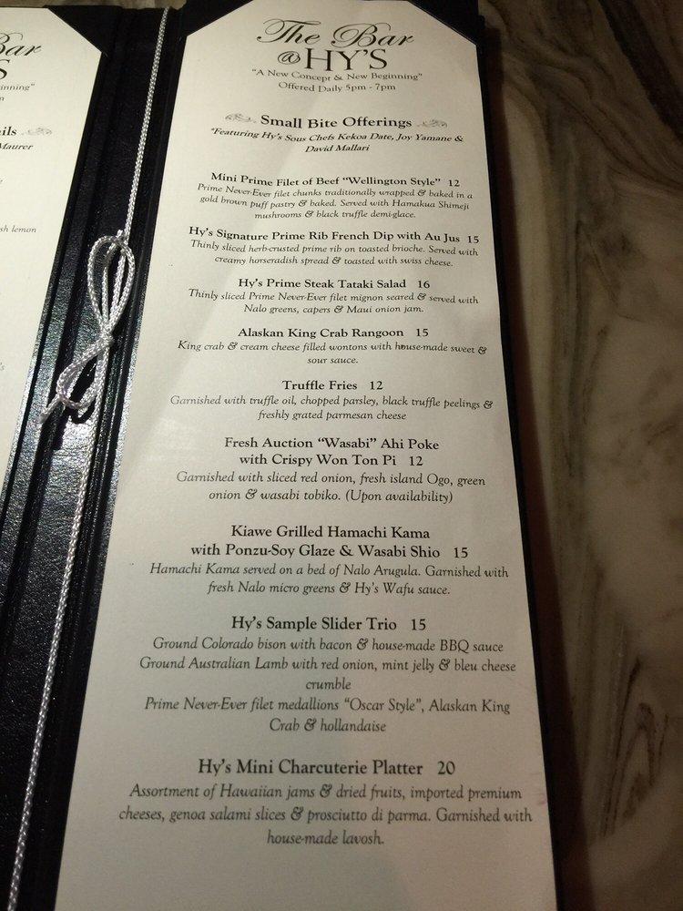 Menu at Hy's Steak House steakhouse, Honolulu