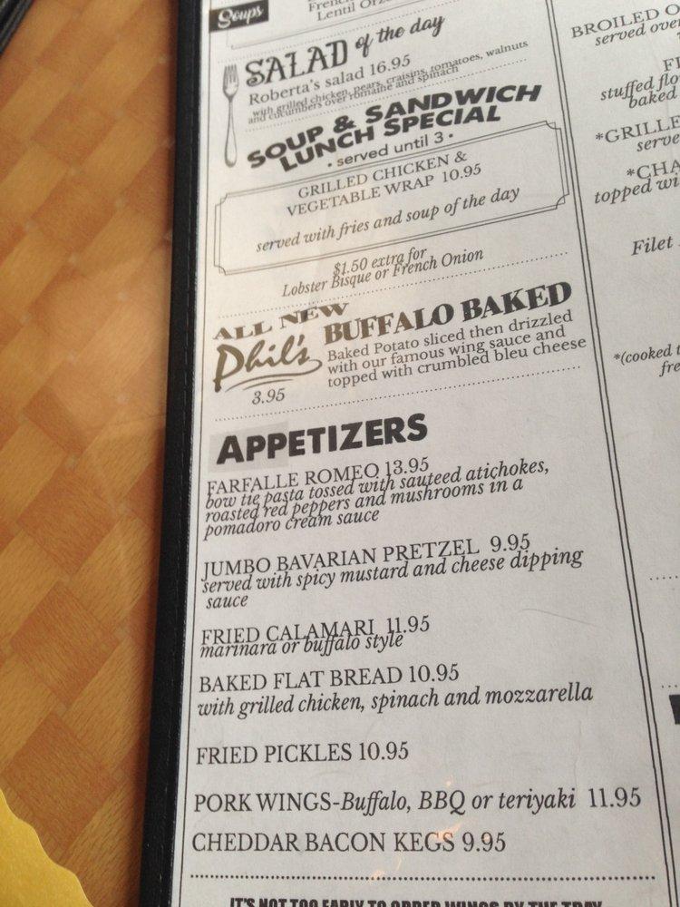 Menu at Phil's pub &amp; bar, Wading River