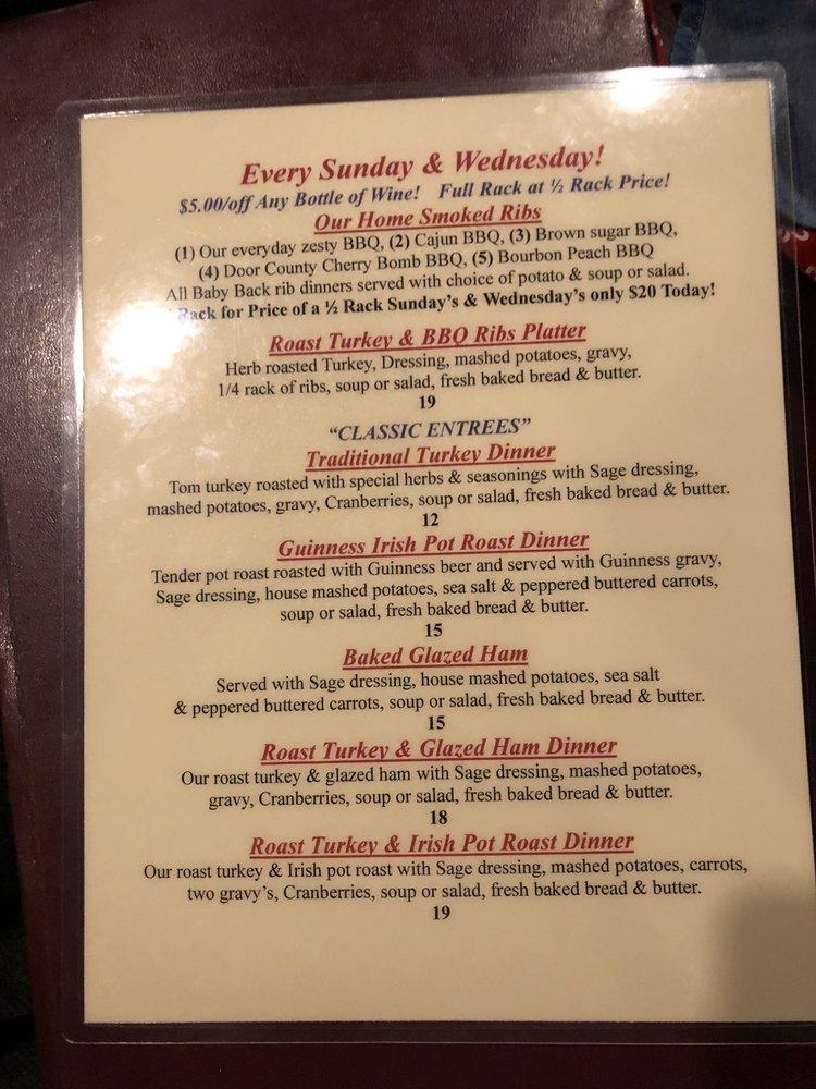 Menu at Red Ox steakhouse, Appleton