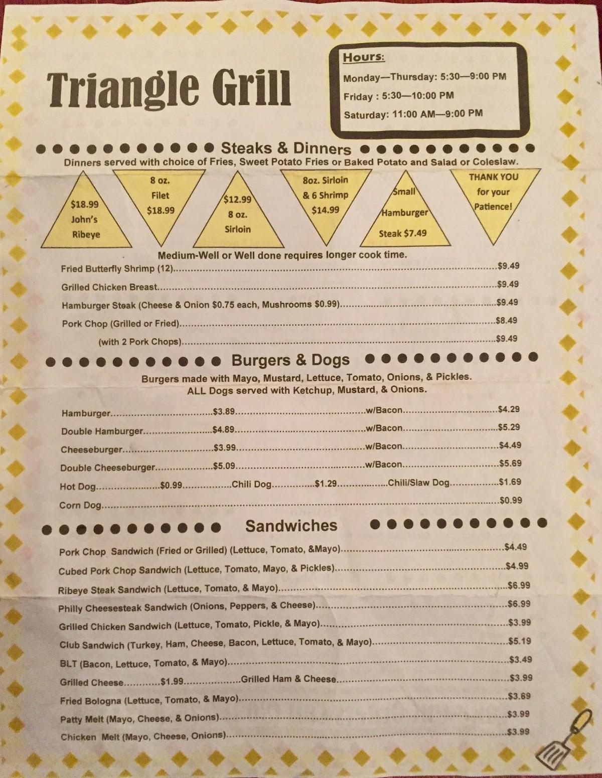 Menu at Triangle Restaurant of Johnston, Johnston
