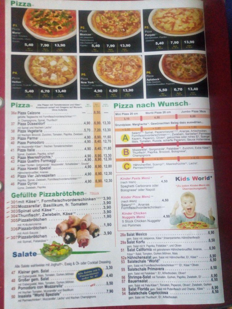 Carta de World Pizza Düsseldorf, Düsseldorf