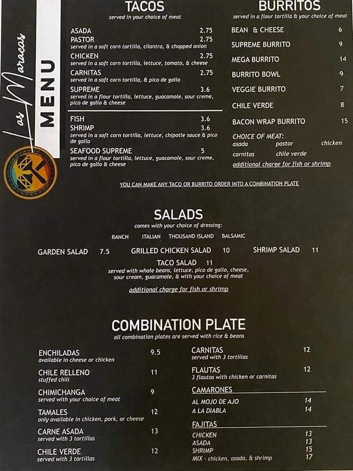 Carta de Las Maracas Mexican Restaurant, Knights Landing