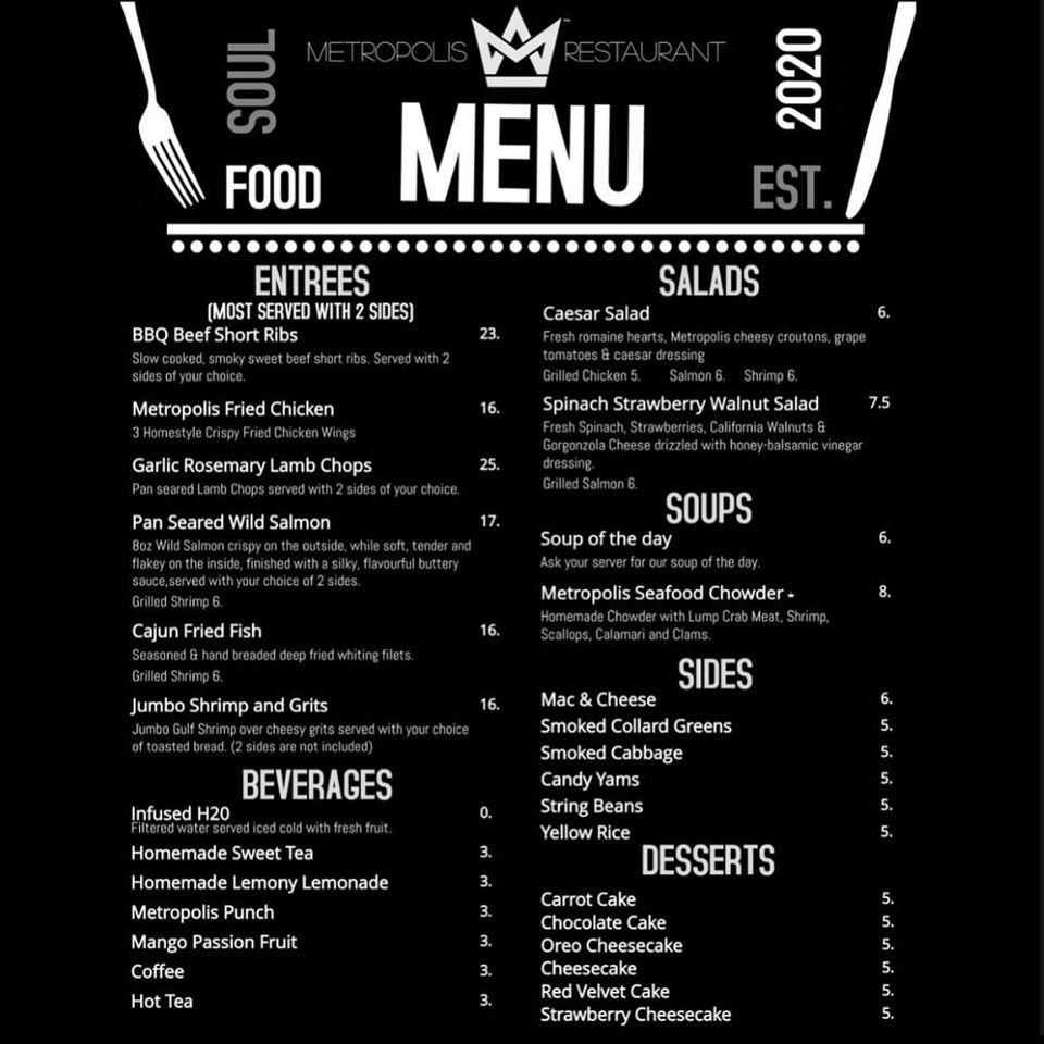 Menu at Metropolis Restaurant, Wyncote