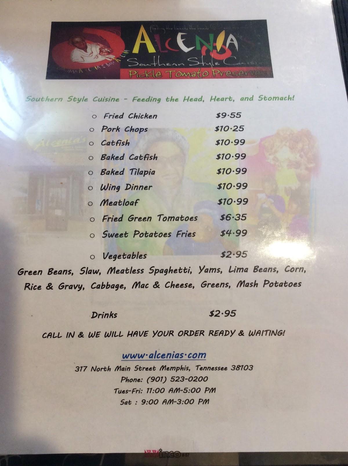 Menu at Alcenia's desserts, Memphis