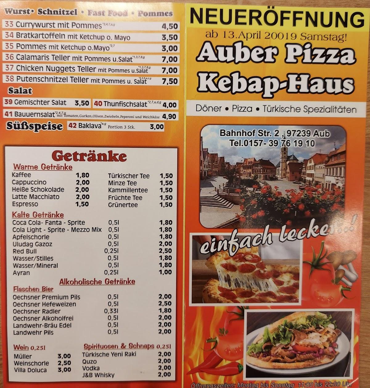 Menu at Auber Pizza Kebap Haus, Aub