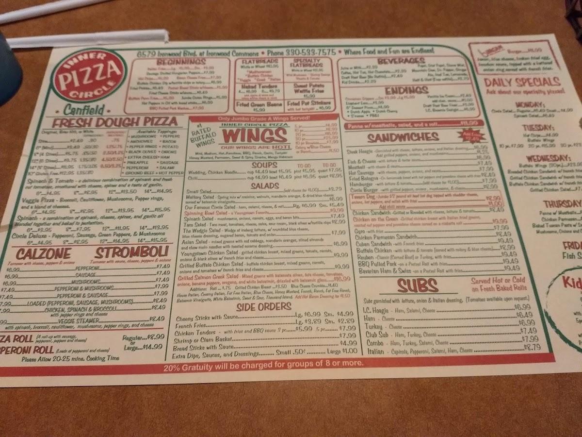 Menu at Inner Circle Pizza Canfield pizzeria, Canfield, Ironwood Blvd