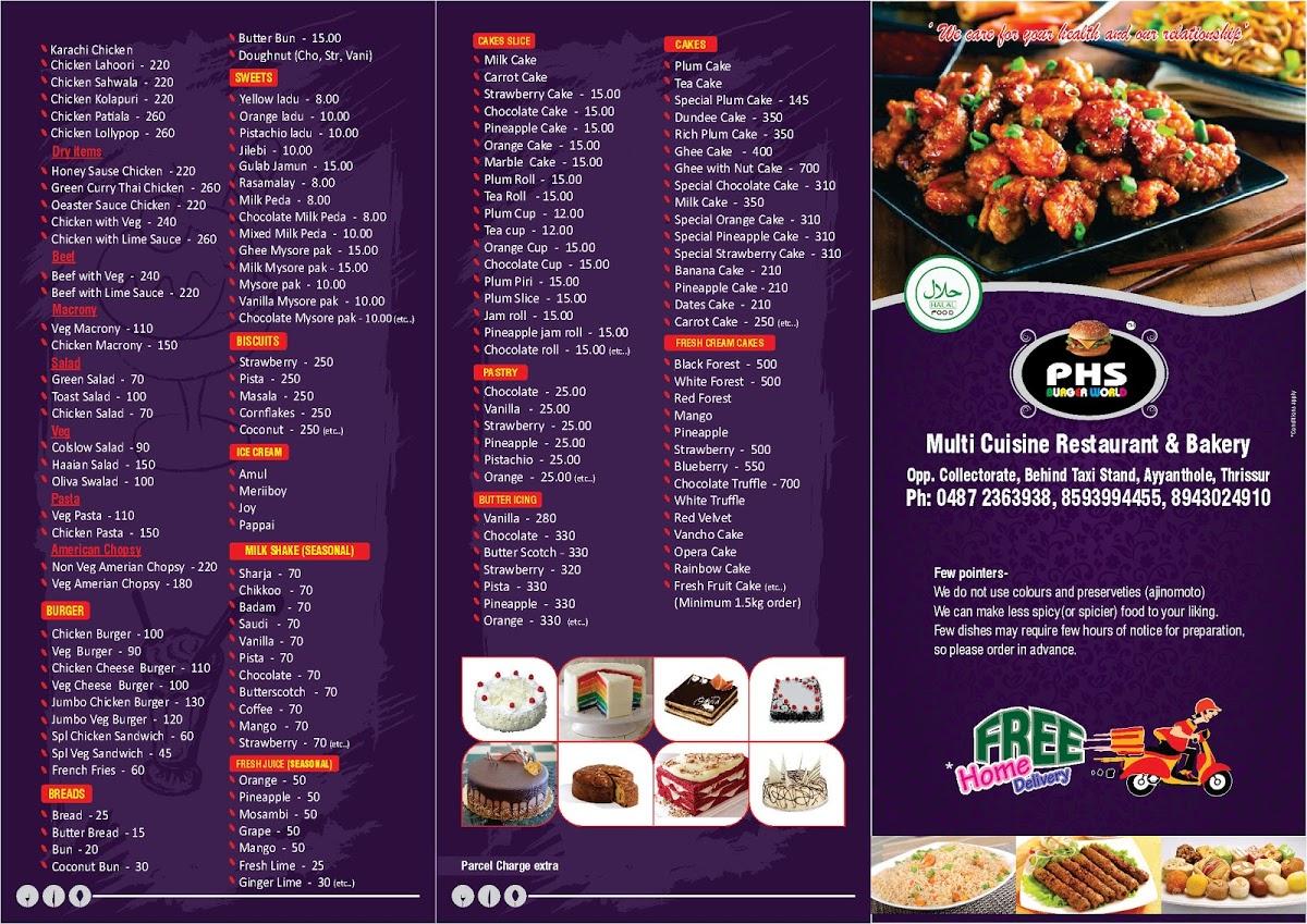 PHS Burger World menu