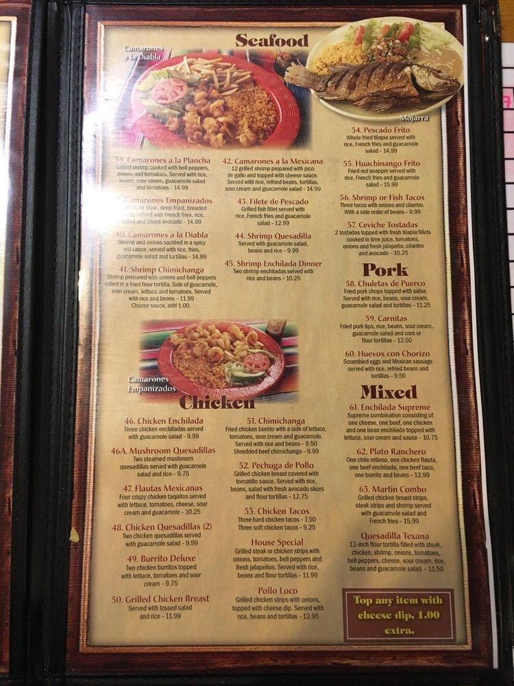 Menu at Saltillo's Mexican Restaurant, Houma