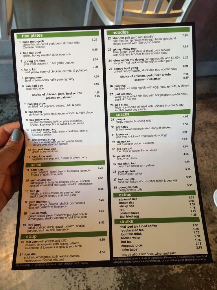 Menu at Thai Canteen restaurant, Davis