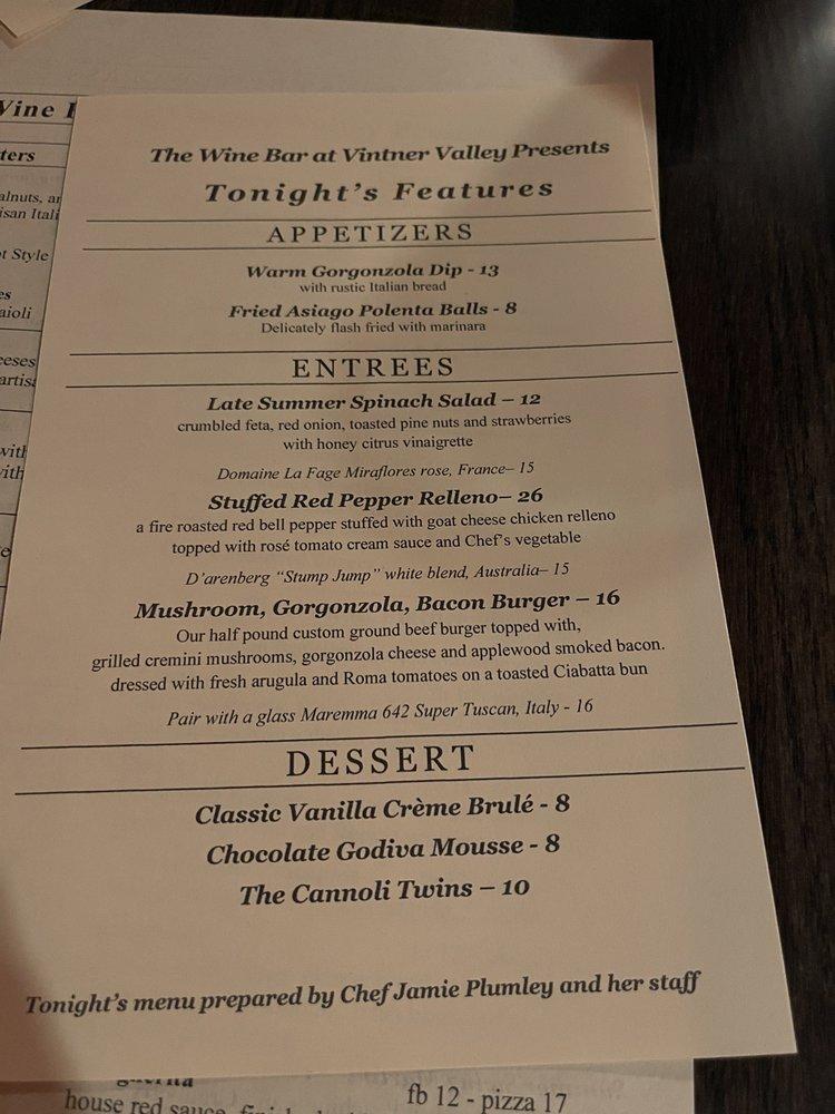 Menu at The Wine Bar at Vintner Valley,