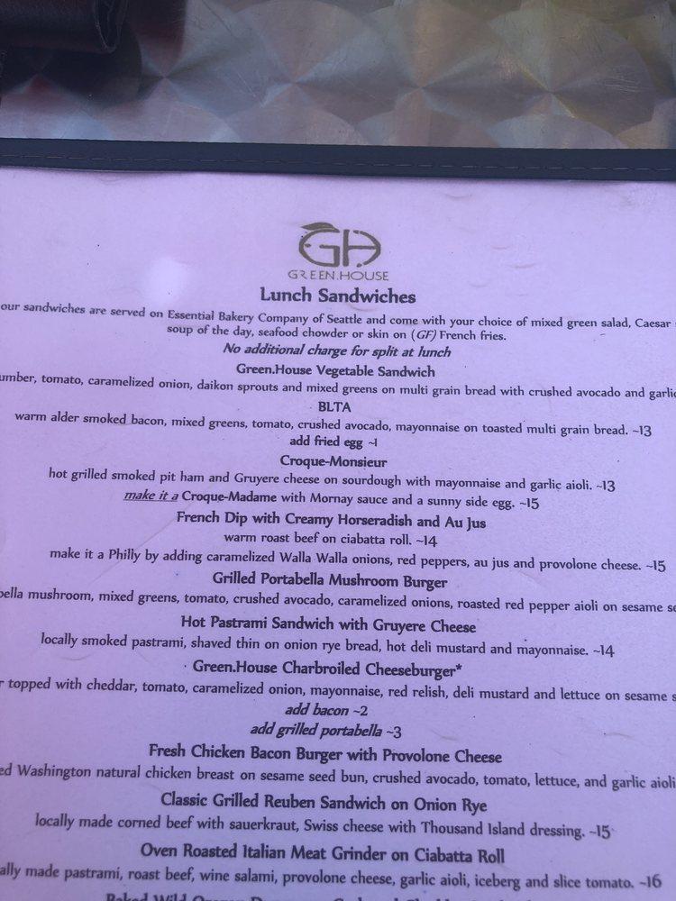 Menu at Greenhouse Restaurant, Gig Harbor