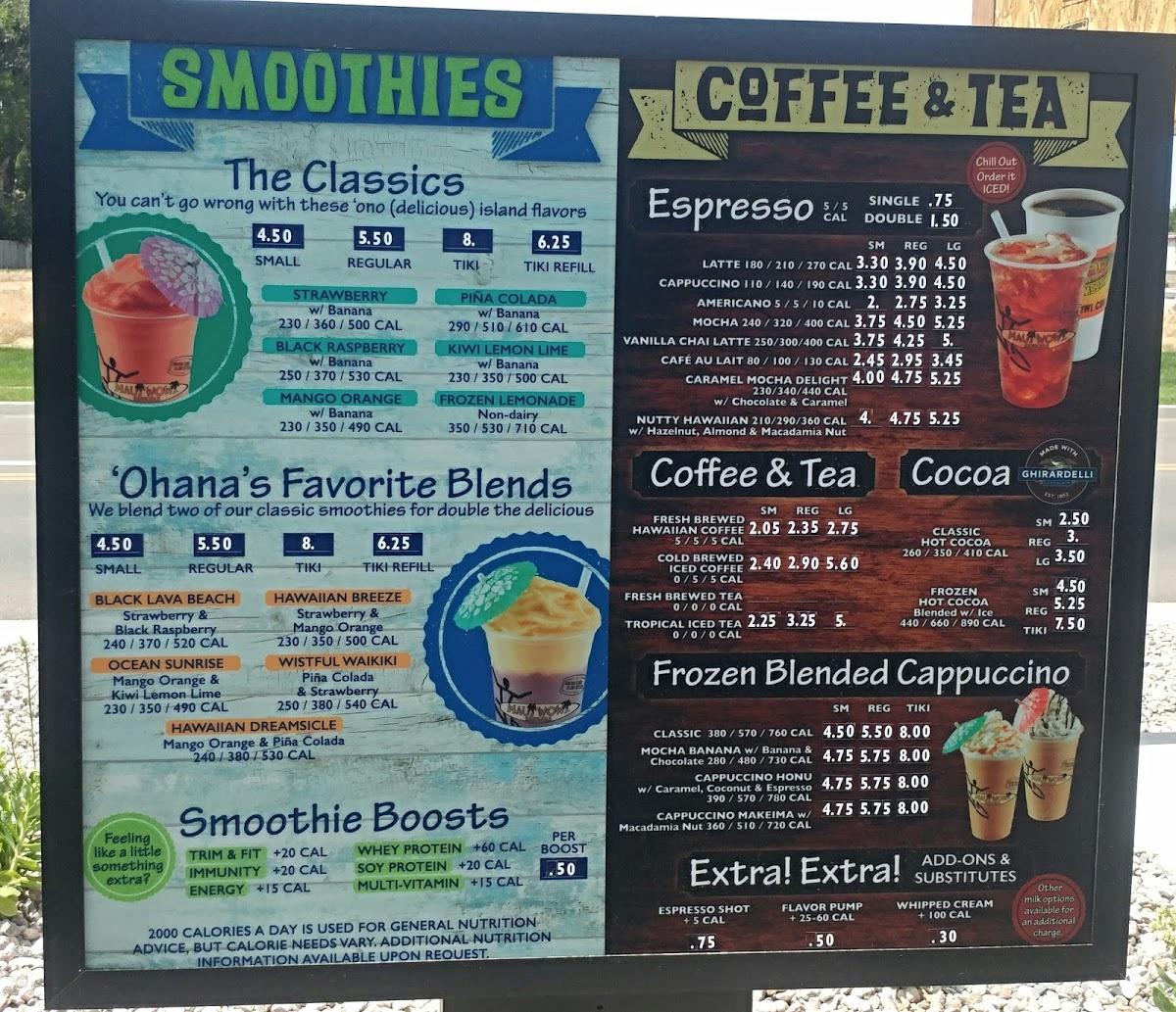 Menu at Maui Wowi Hawaiian Coffee and Smoothies pub & bar, Loveland