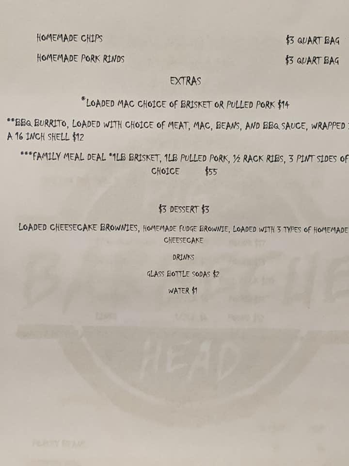 Menu at PIGS HEAD BBQ, Gobles