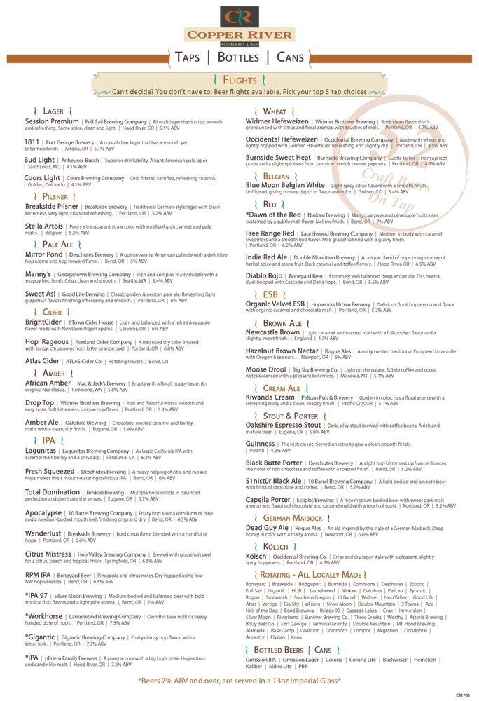 Menu at Copper River Restaurant & Bar, Hillsboro