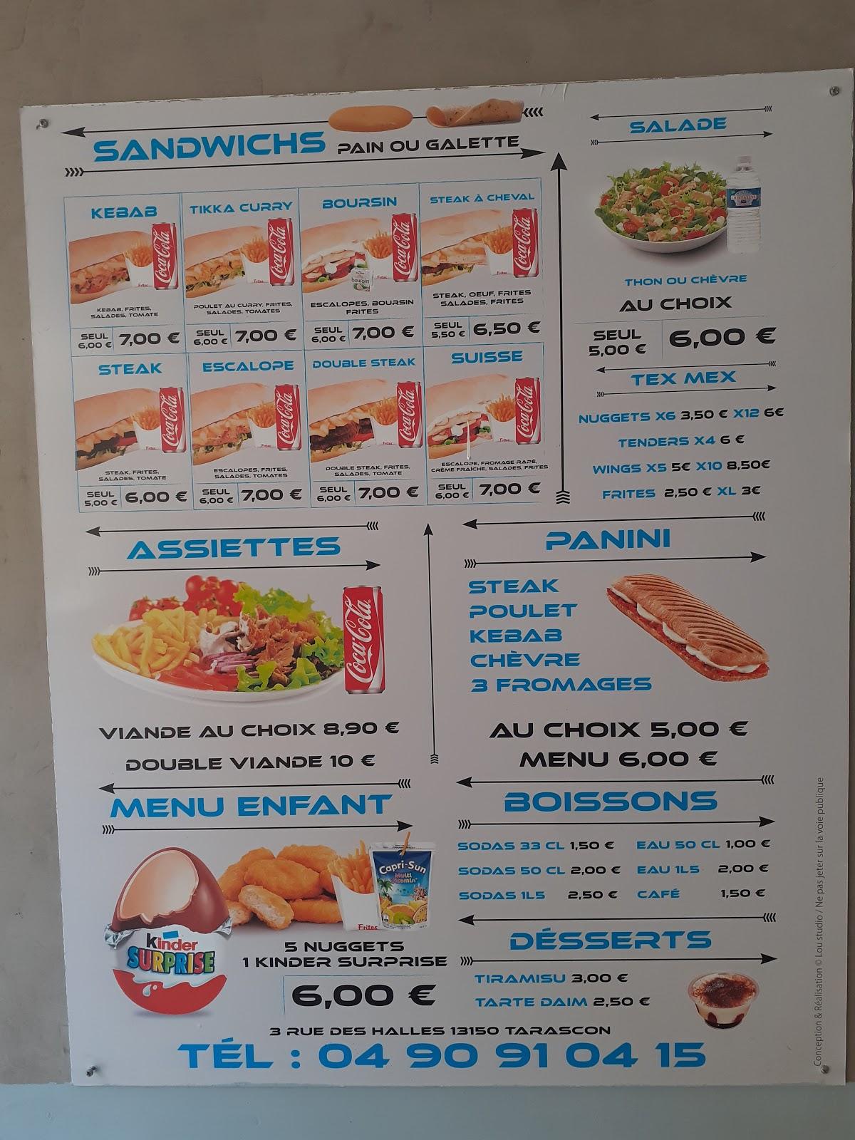Menu at La Médina fast food, Tarascon