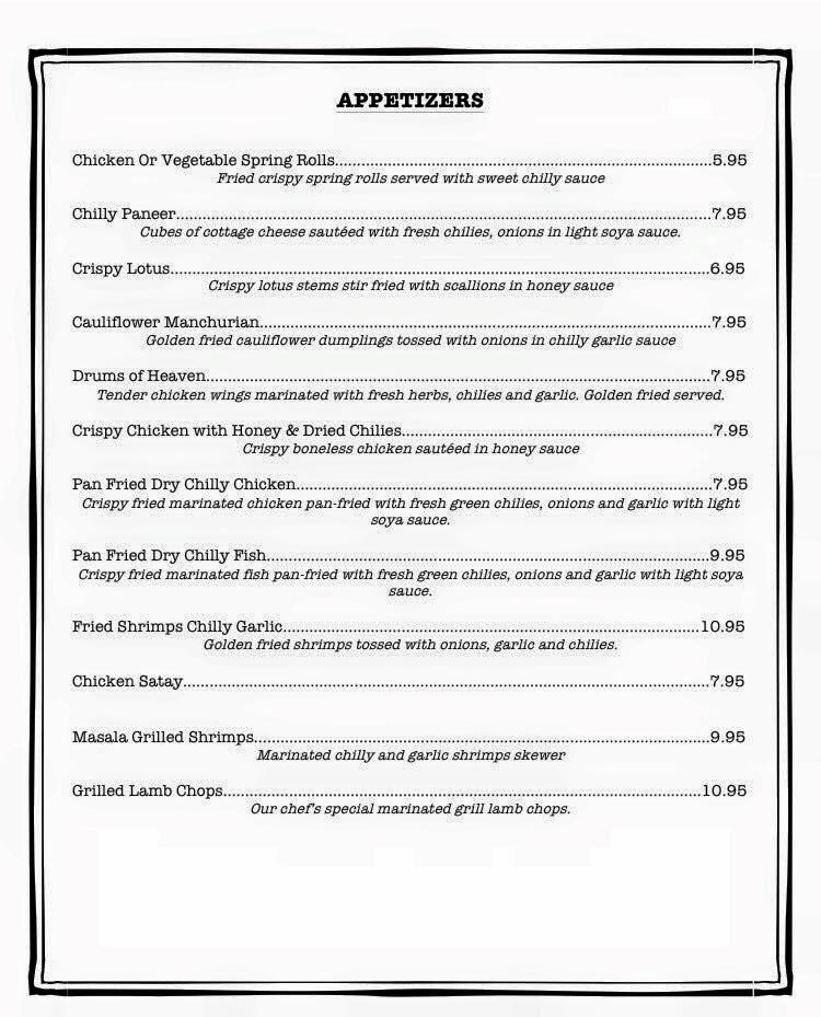 Menu at Masala Wok restaurant, Hicksville