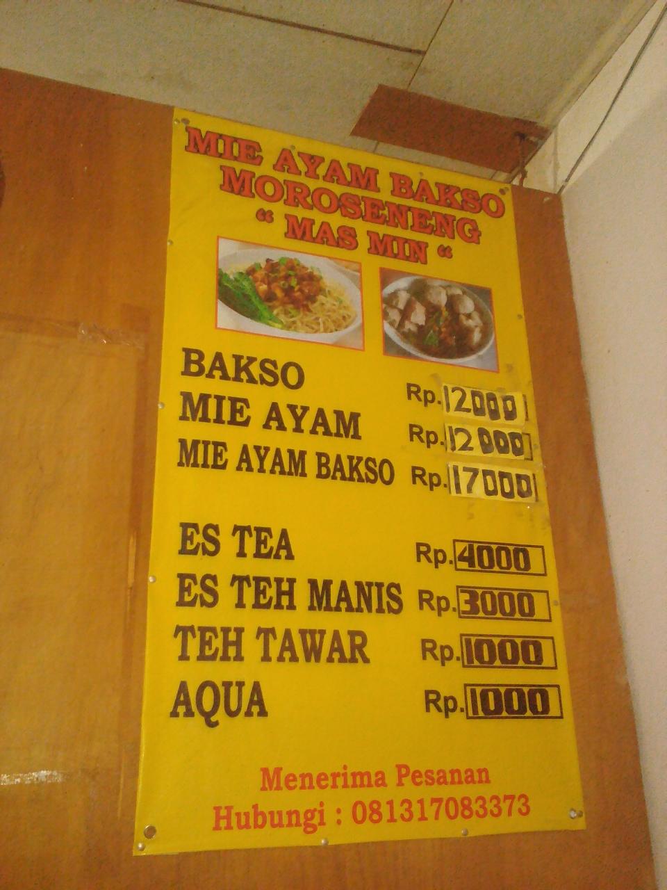 Carta Del Restaurante Mie Ayam Bakso Moroseneng Mas Min Tangerang