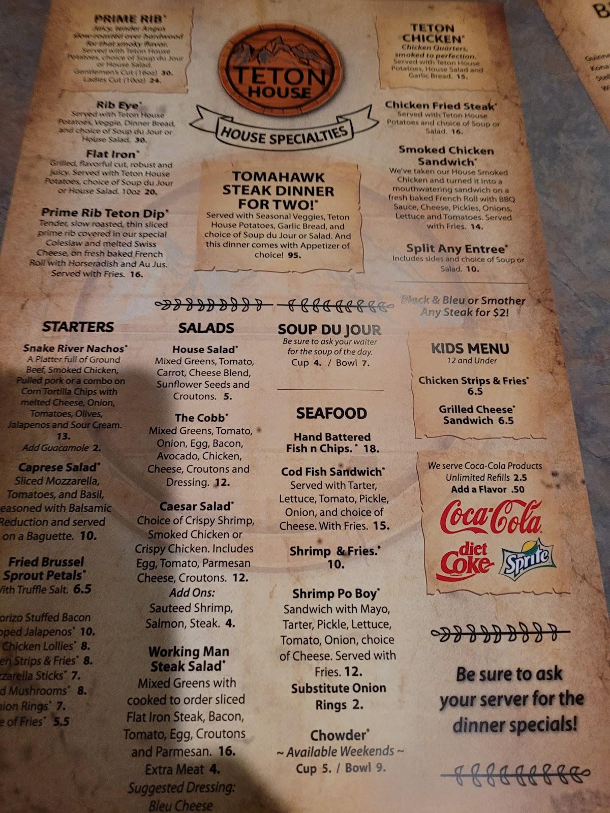 Menu at Teton House Post Falls Steakhouse, Post Falls, E Seltice Way