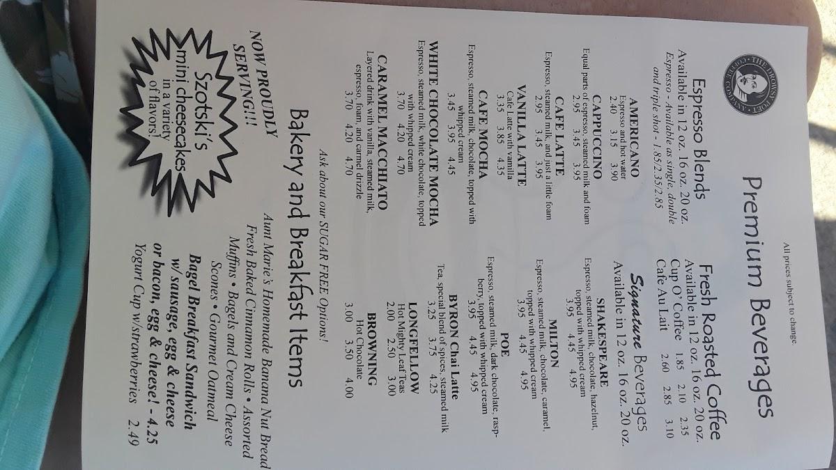 Carta de The Drowsy Poet Coffee Co. Coffee Break Cafe, Pace, Woodbine Rd
